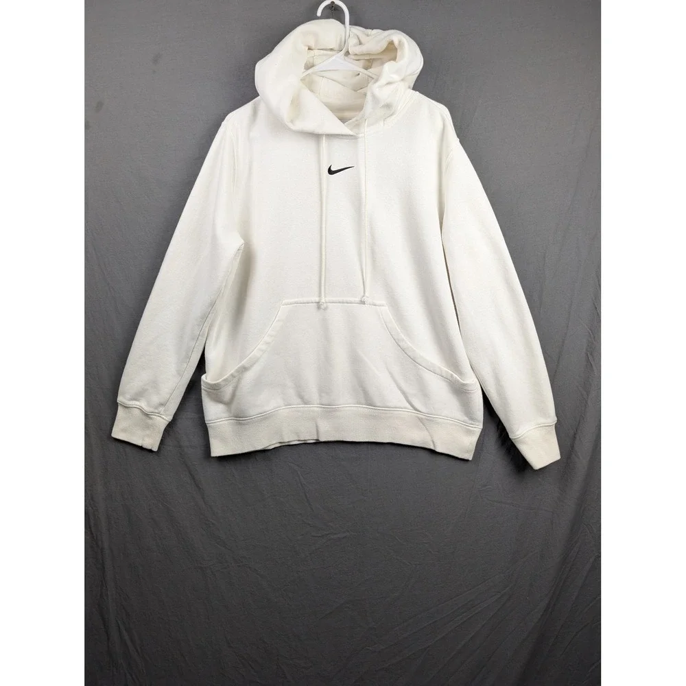 Nike Womens Center Swoosh Hoodie White XL Embroidered Logo Pullover Sweatshirt